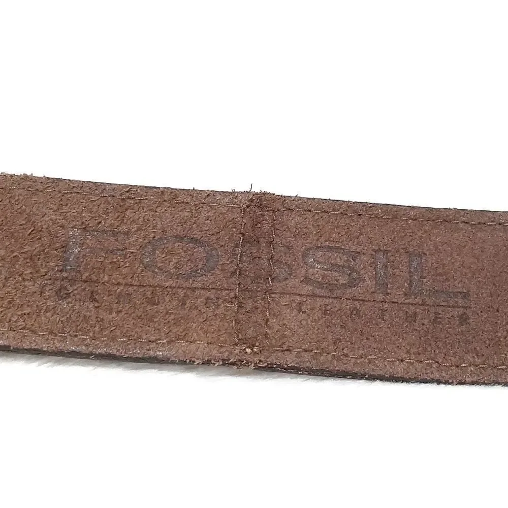 VINTAGE 90s Fossil Sectioned Leather Brass Belt